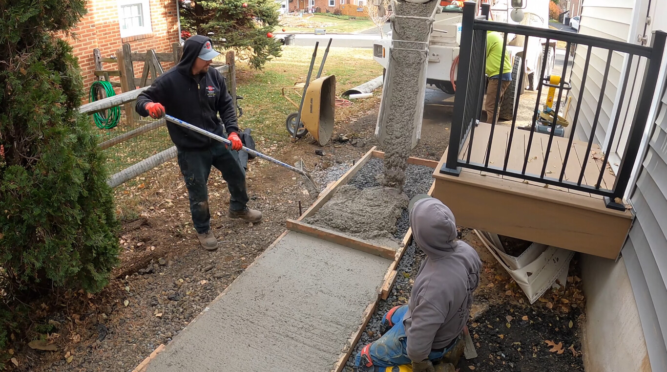 Professional concrete walkway installation in residential property